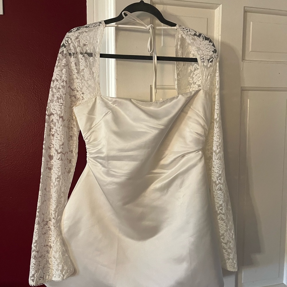 Cream Ruched Mini Gown with Bishop Sleeves